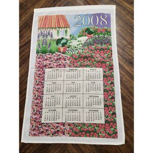 2008 Calendar Floral Garden Design Cotton Fabric Dish Towel/Wall Hanging